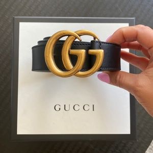 GG Marmont leather belt with shiny buckle